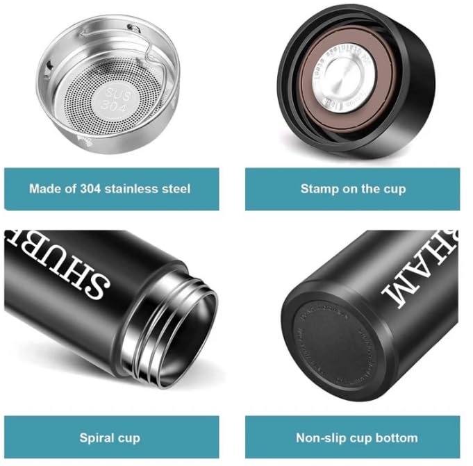 Your Name Personalized Stainless Steel Sports Water Bottle with LED Temperature Display, Corporate Gift smart Bottle (Black)